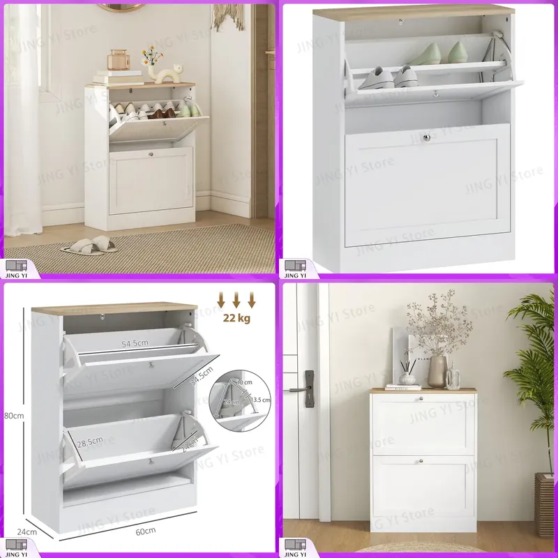 Shoe Rack Cabinet Narrow Entryway - خزانة أحذية ضيقة مع درجين قلابين