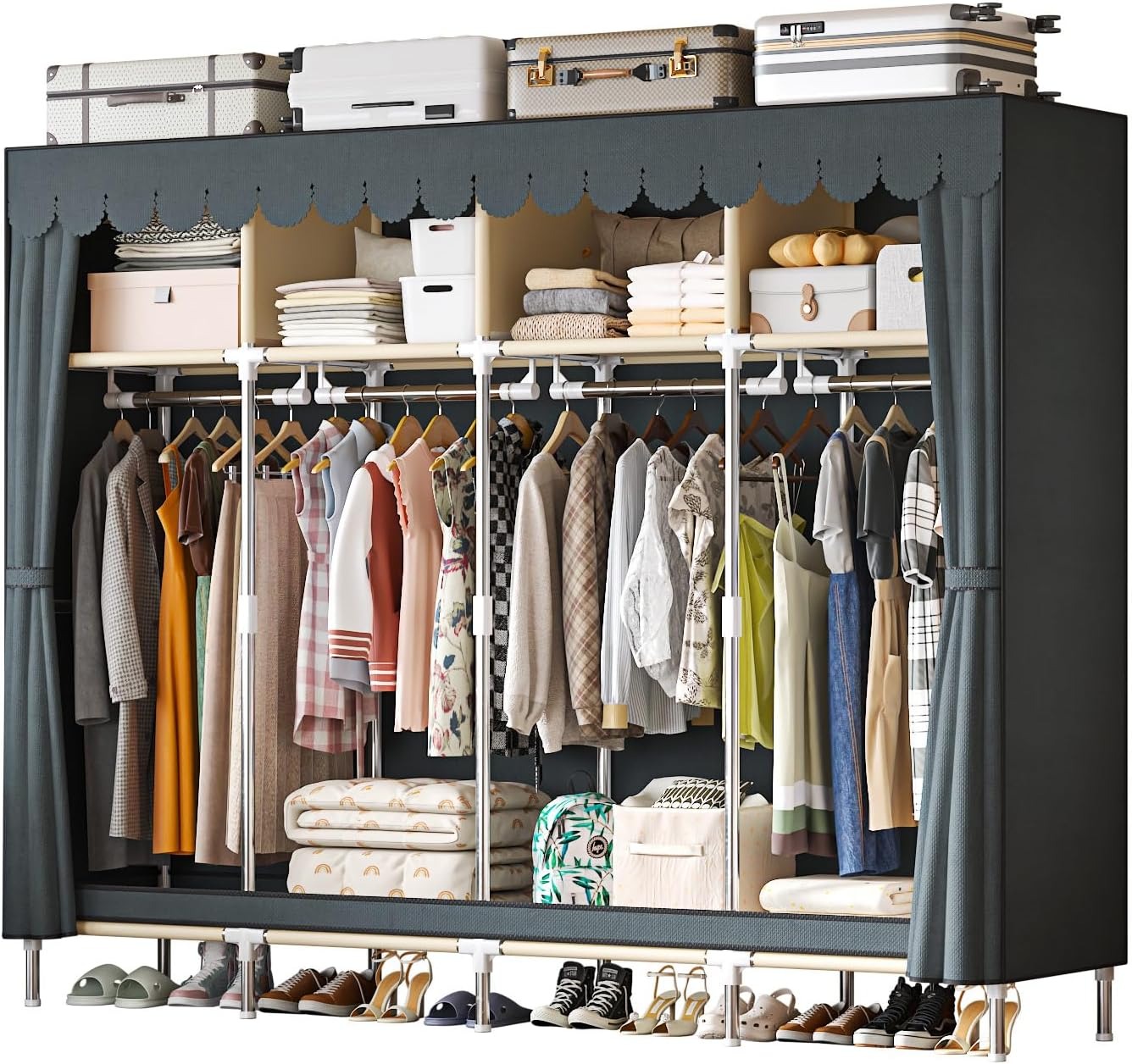 Wardrobe Closet Portable Fabric Cover - خزانة ملابس محمولة بعرض 79 بوصة،