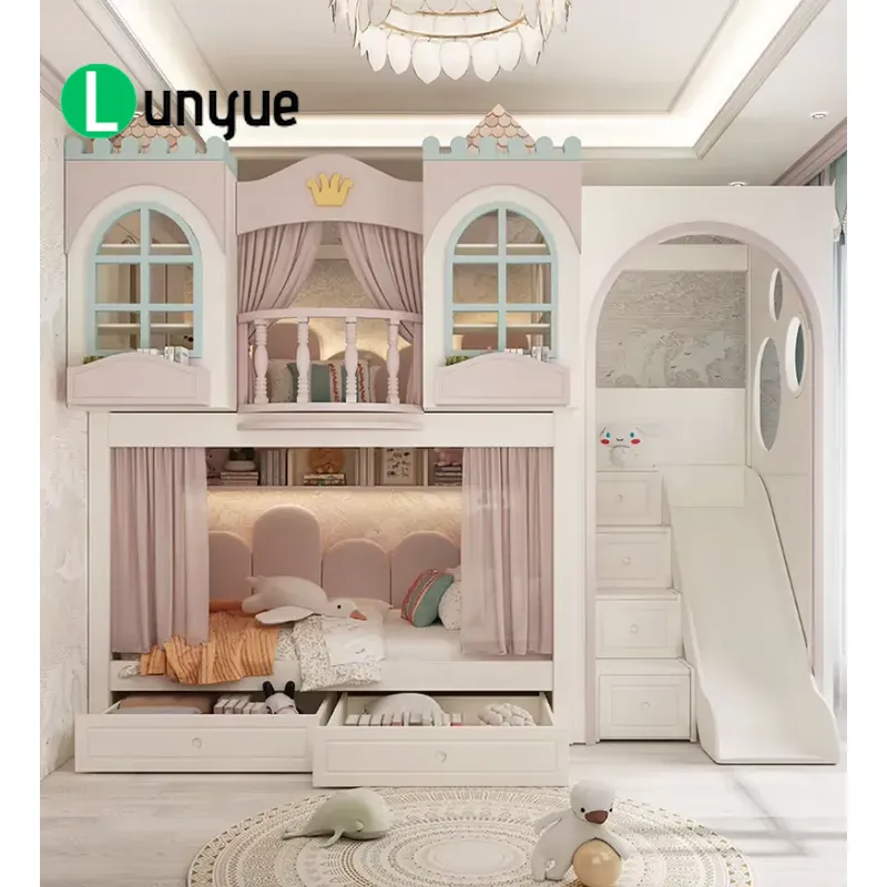 Bunk Bed With Stairs And Slide - سرير بطابقين بتصميم قلعة إبداعي مع