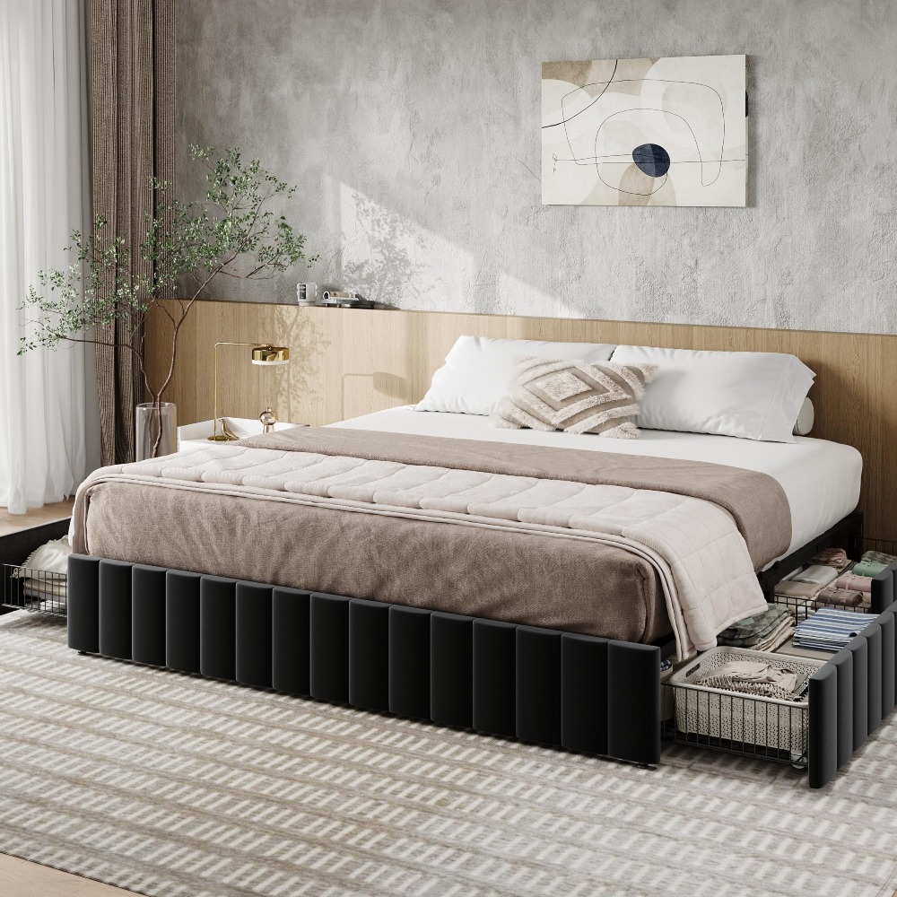 King Size Bed Frame With Storage Drawers - إطار سرير بحجم كينج مع 4