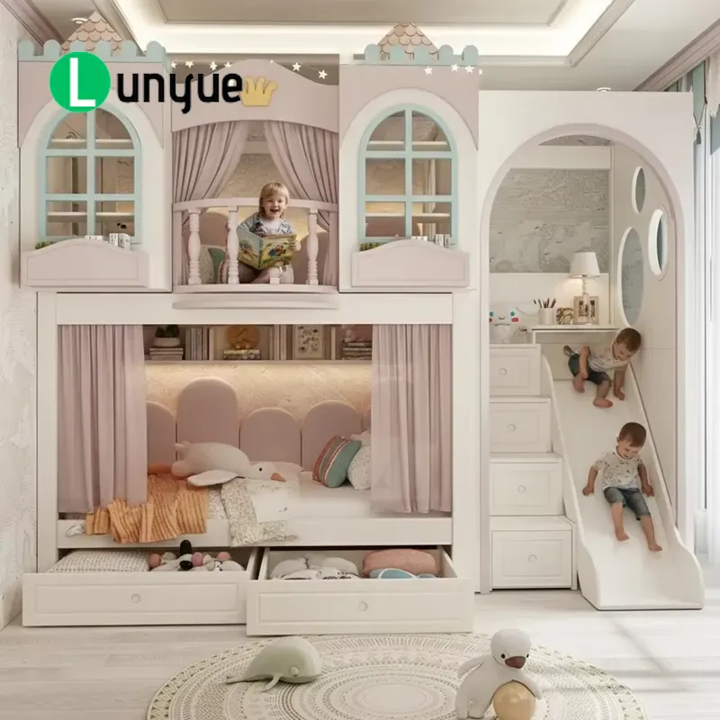 Bunk Bed With Stairs And Slide - سرير بطابقين بتصميم قلعة إبداعي مع