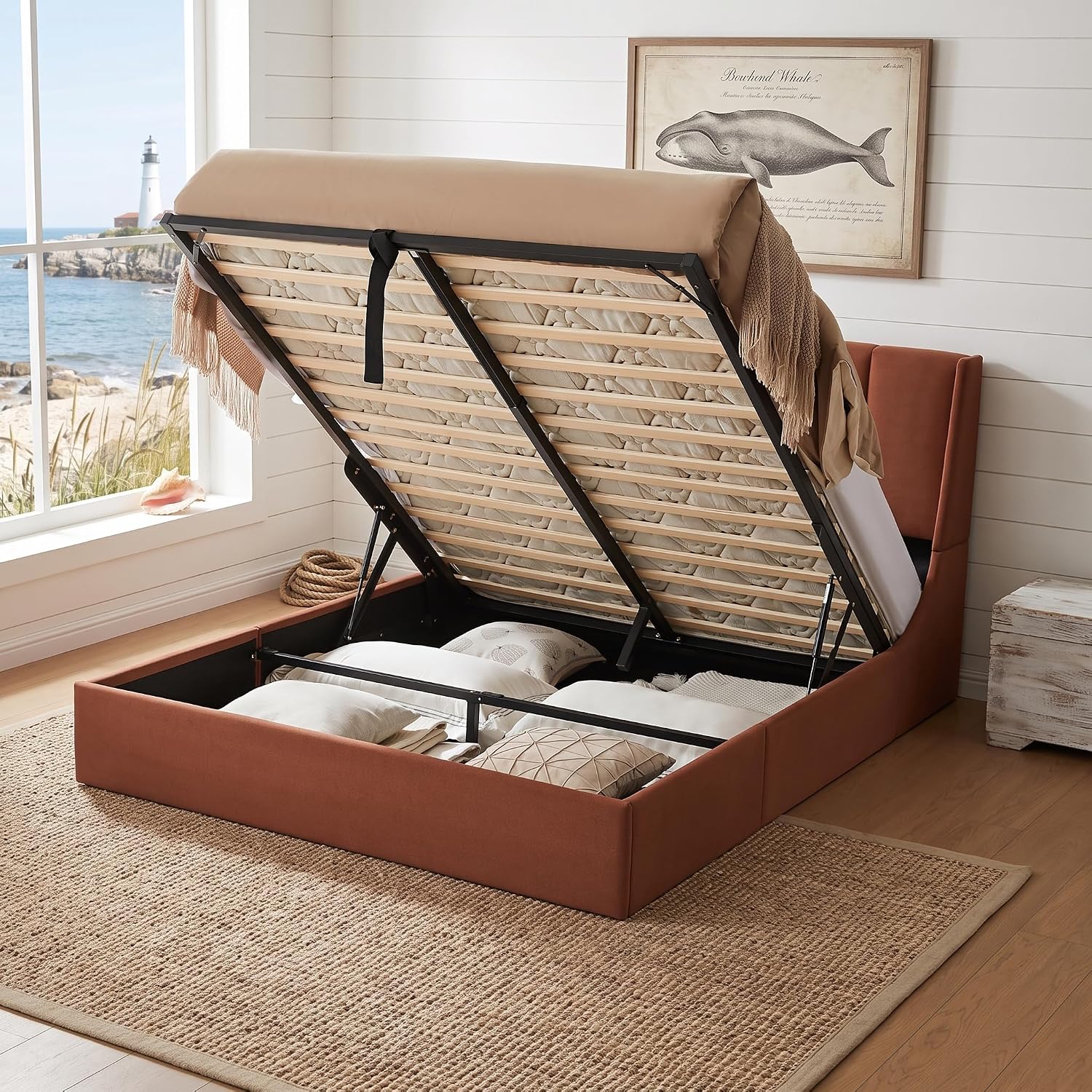Gas Lift Storage Bed Hydraulic - إطار سرير كوين مع خاصية الرفع