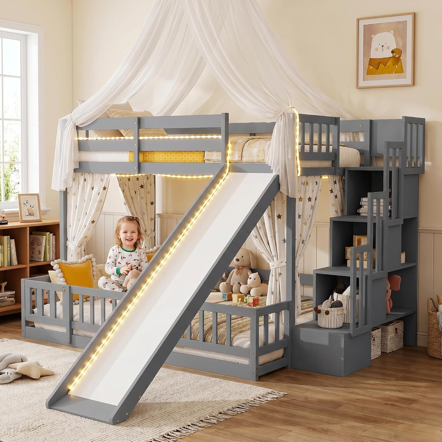 Bunk Bed With Stairs And Slide - سرير بطابقين، طابق علوي بحجم 