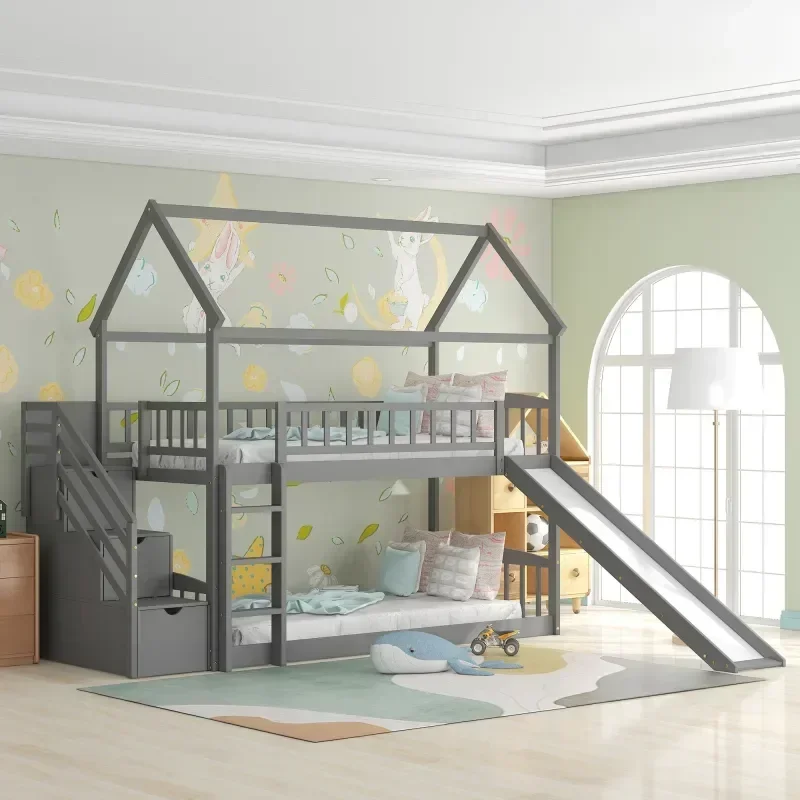 سرير مزدوج للأطفال مصنوع من ال - مراجعة Bunk Bed With Stairs And Slide وسعره
