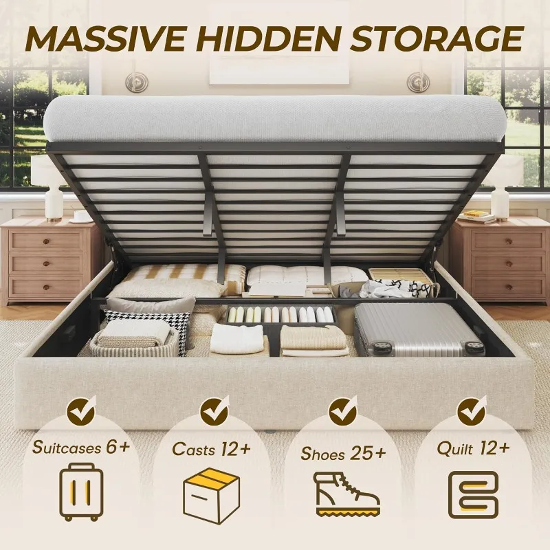 هيكل سرير HISOFT بحجم كينج مع  - مراجعة Gas Lift Storage Bed Hydraulic وسعره