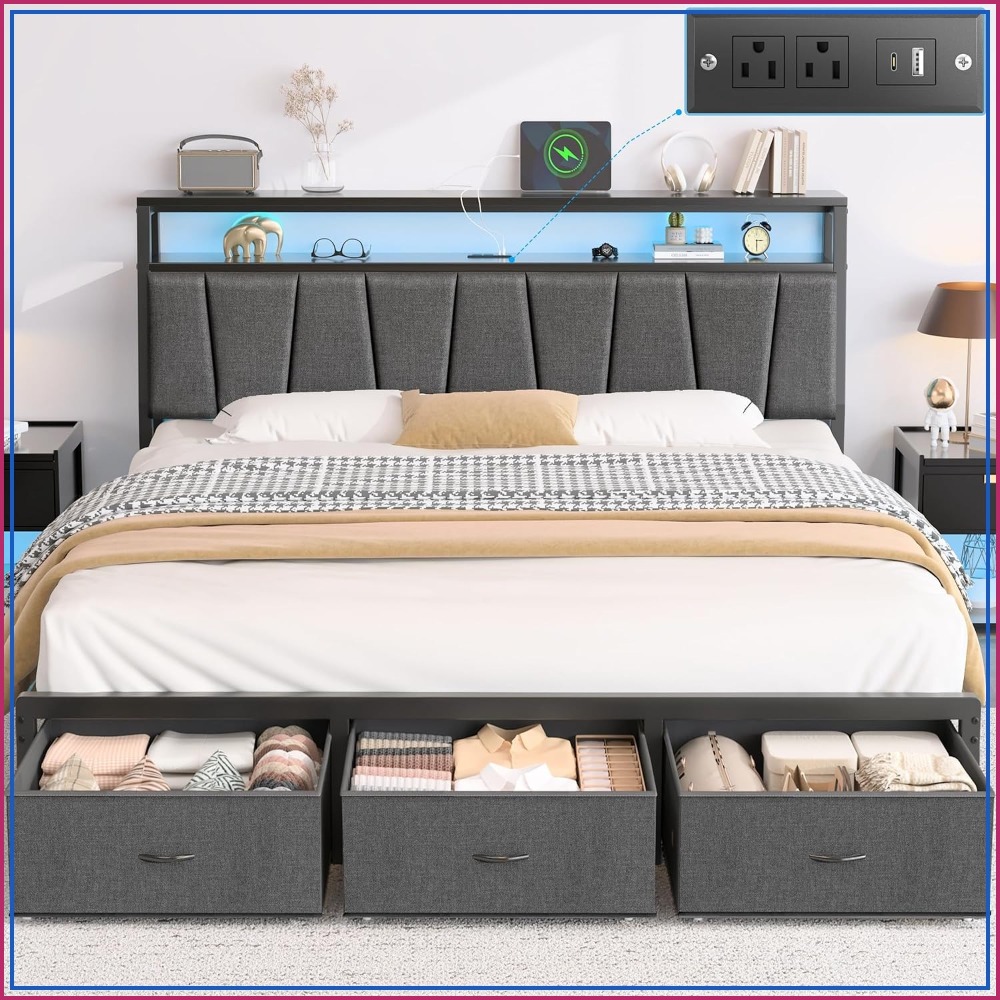 إطار سرير بحجم كينج مع لوح رأس - مراجعة King Size Bed Frame With Storage Drawers وسعره