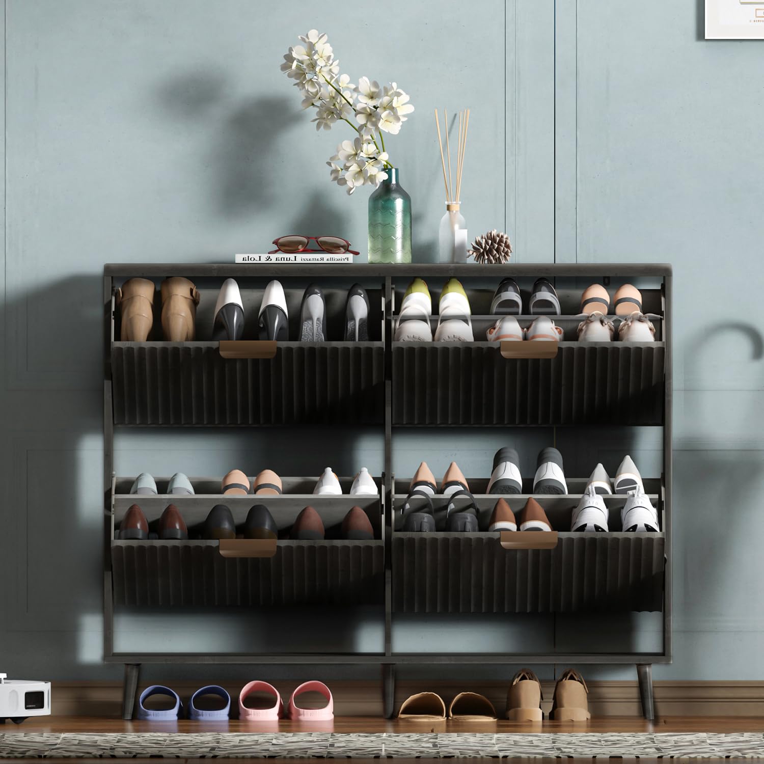 خزانة أحذية، منظم عصري قائم بذ - مراجعة Shoe Rack Cabinet Narrow Entryway وسعره