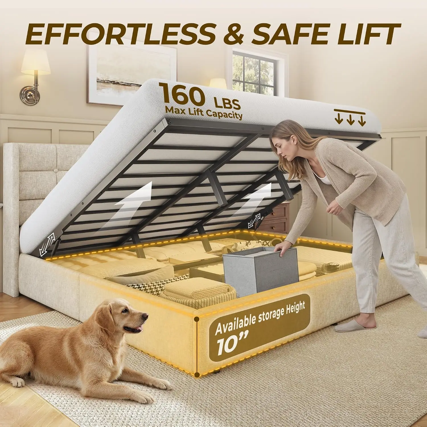 إطار سرير بحجم كينج مع مساحة ت - مراجعة Gas Lift Storage Bed Hydraulic وسعره
