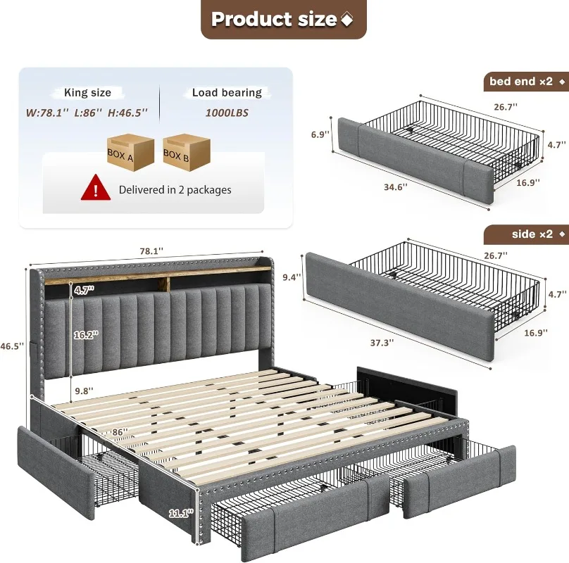 إنهومي إطار سرير كينج سايز مبط - مراجعة King Size Bed Frame With Storage Drawers وسعره