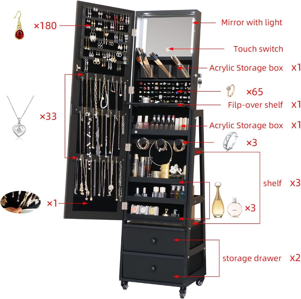 خزانة مجوهرات قائمة قابلة للقف - مراجعة Full Length Mirror Jewelry Armoire وسعره