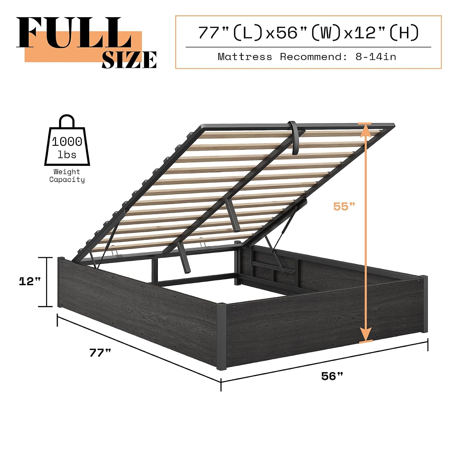 إطار سرير قابل للرفع مع مساحة  - مراجعة Gas Lift Storage Bed Hydraulic وسعره
