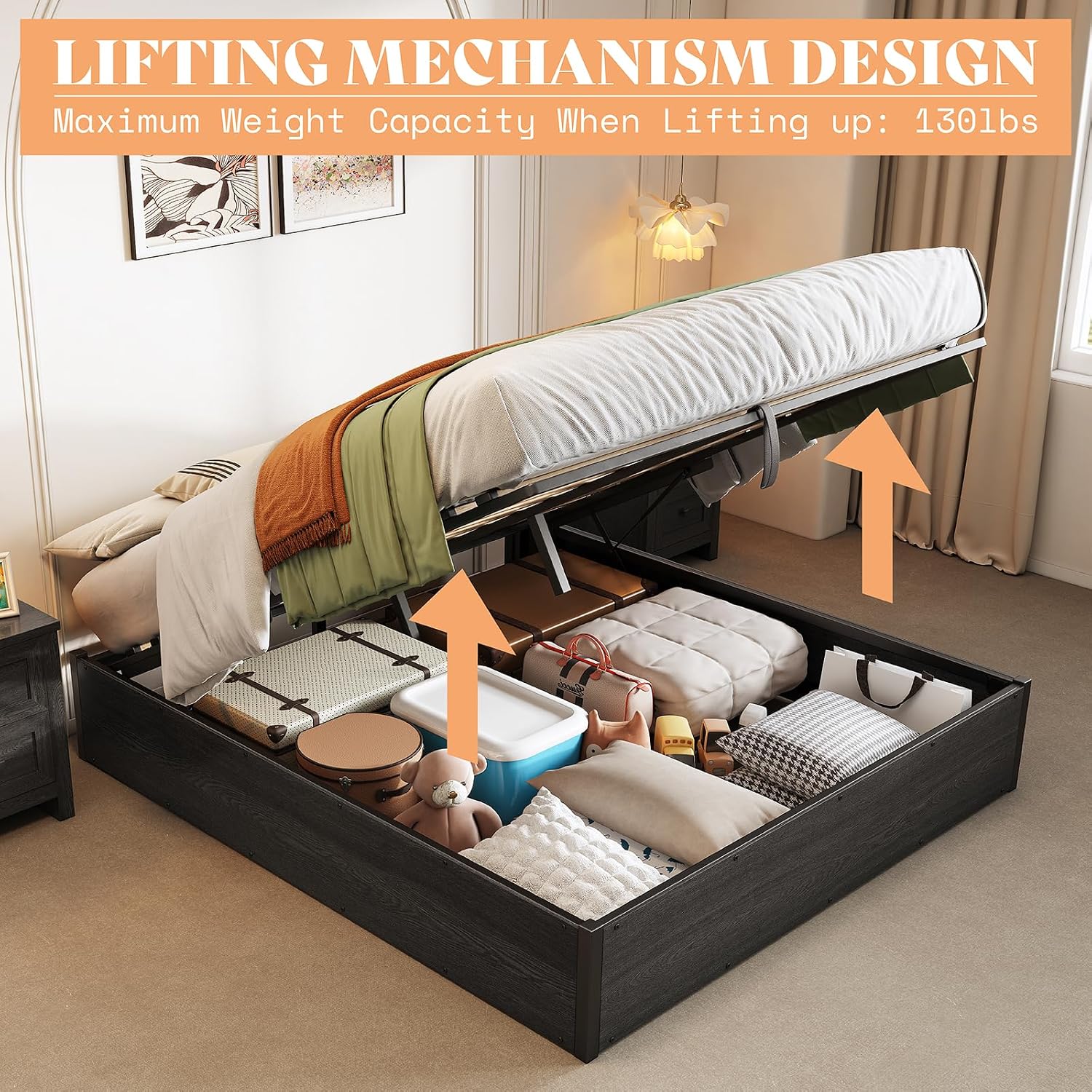 إطار سرير قابل للرفع مع مساحة  - مراجعة Gas Lift Storage Bed Hydraulic وسعره