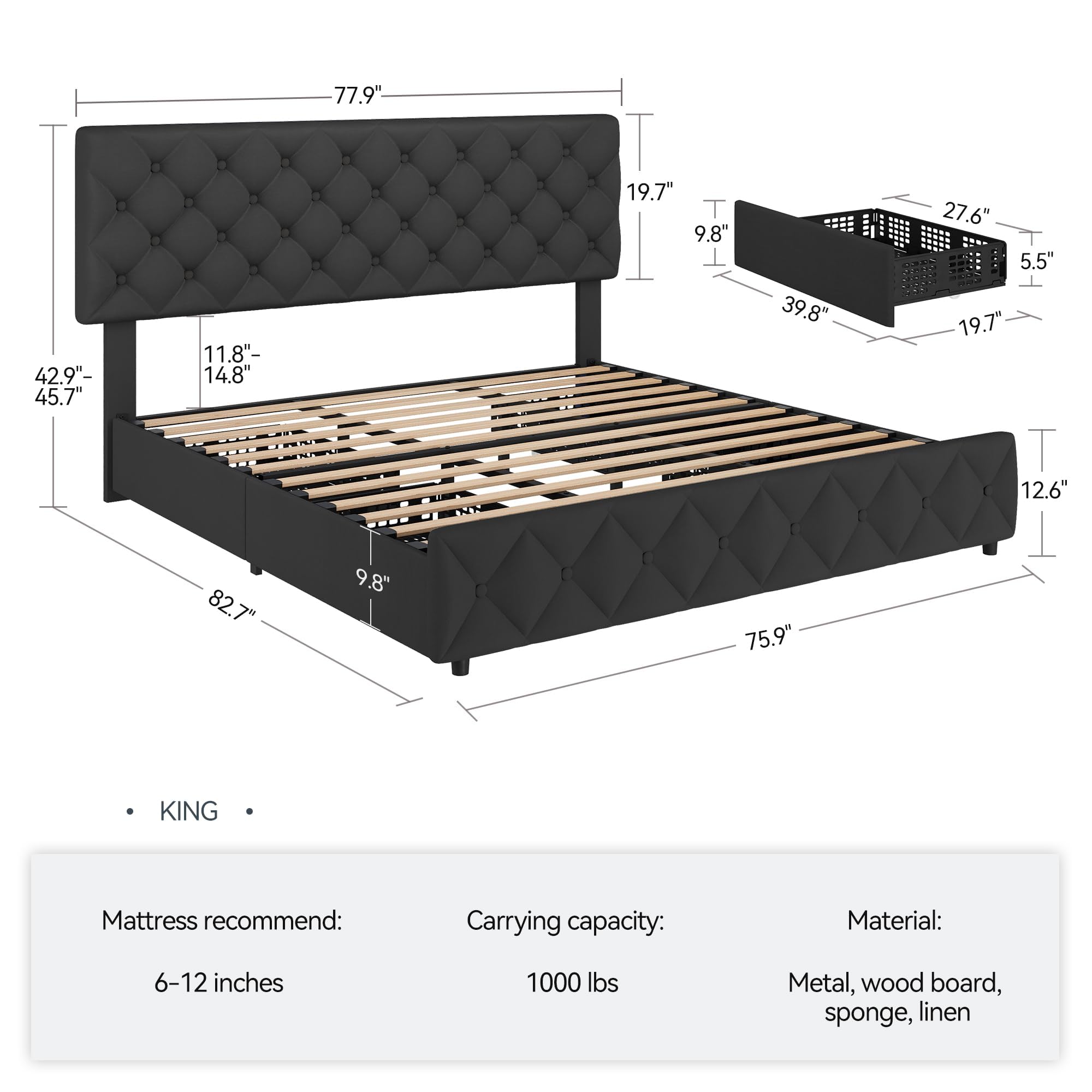 إطار سرير بحجم كينج مع 4 أدراج - مراجعة King Size Bed Frame With Storage Drawers وسعره