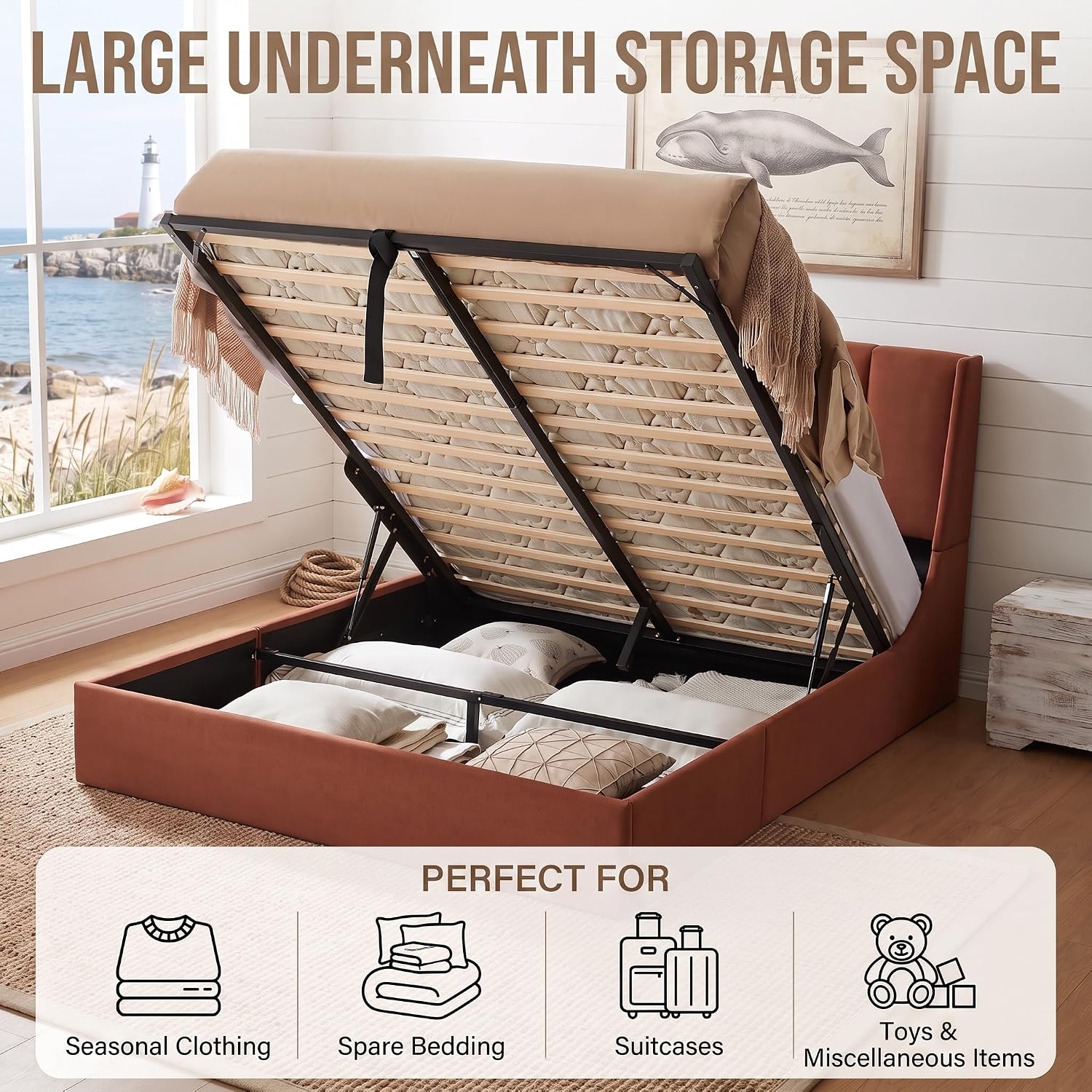 إطار سرير كوين مع خاصية الرفع  - مراجعة Gas Lift Storage Bed Hydraulic وسعره