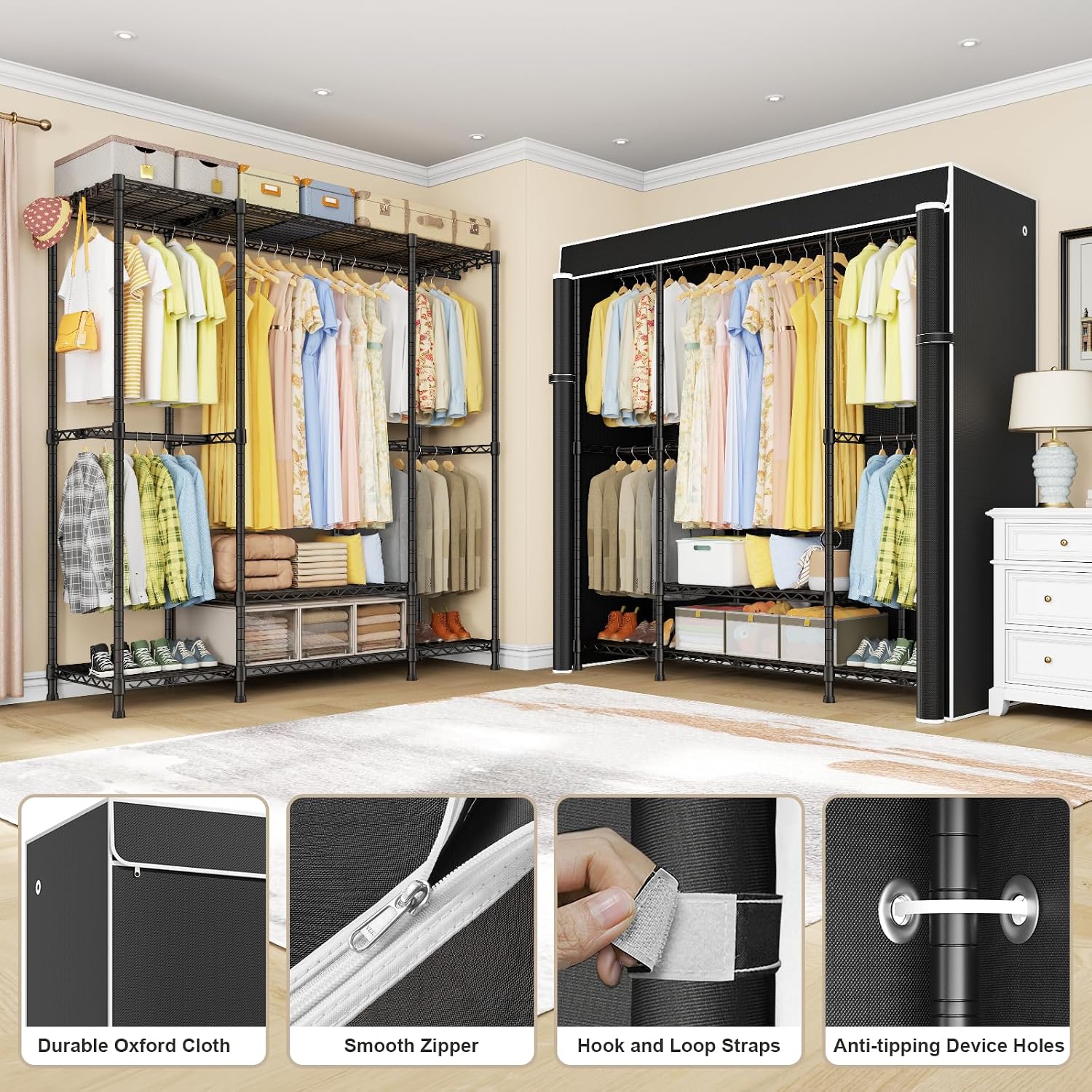 خزانة ملابس محمولة متينة من نو - مراجعة Wardrobe Closet Portable Fabric Cover وسعره