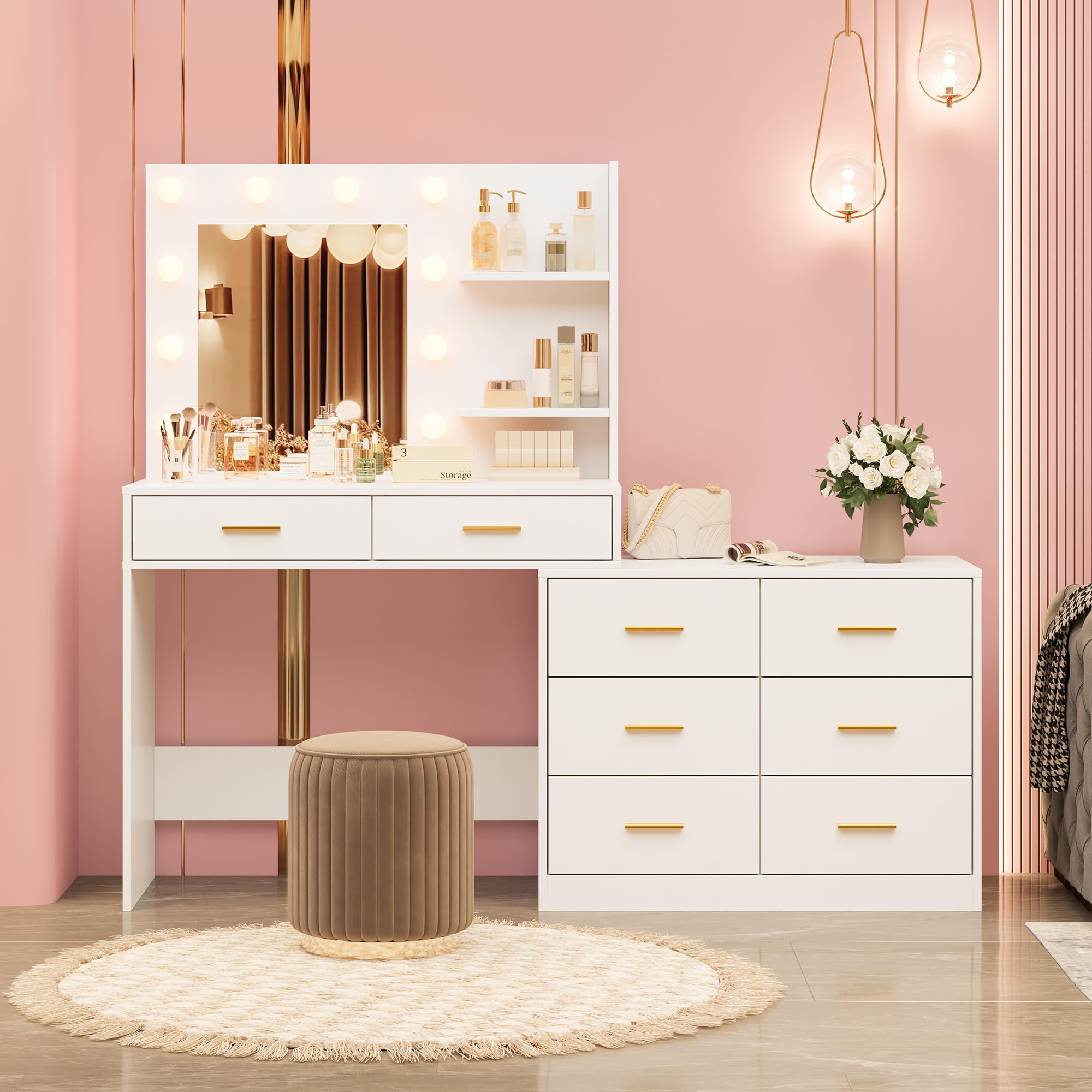 طاولة مكياج بحجم 61 بوصة مع مر - مراجعة Dressing Table Vanity With Lighted Mirror وسعره