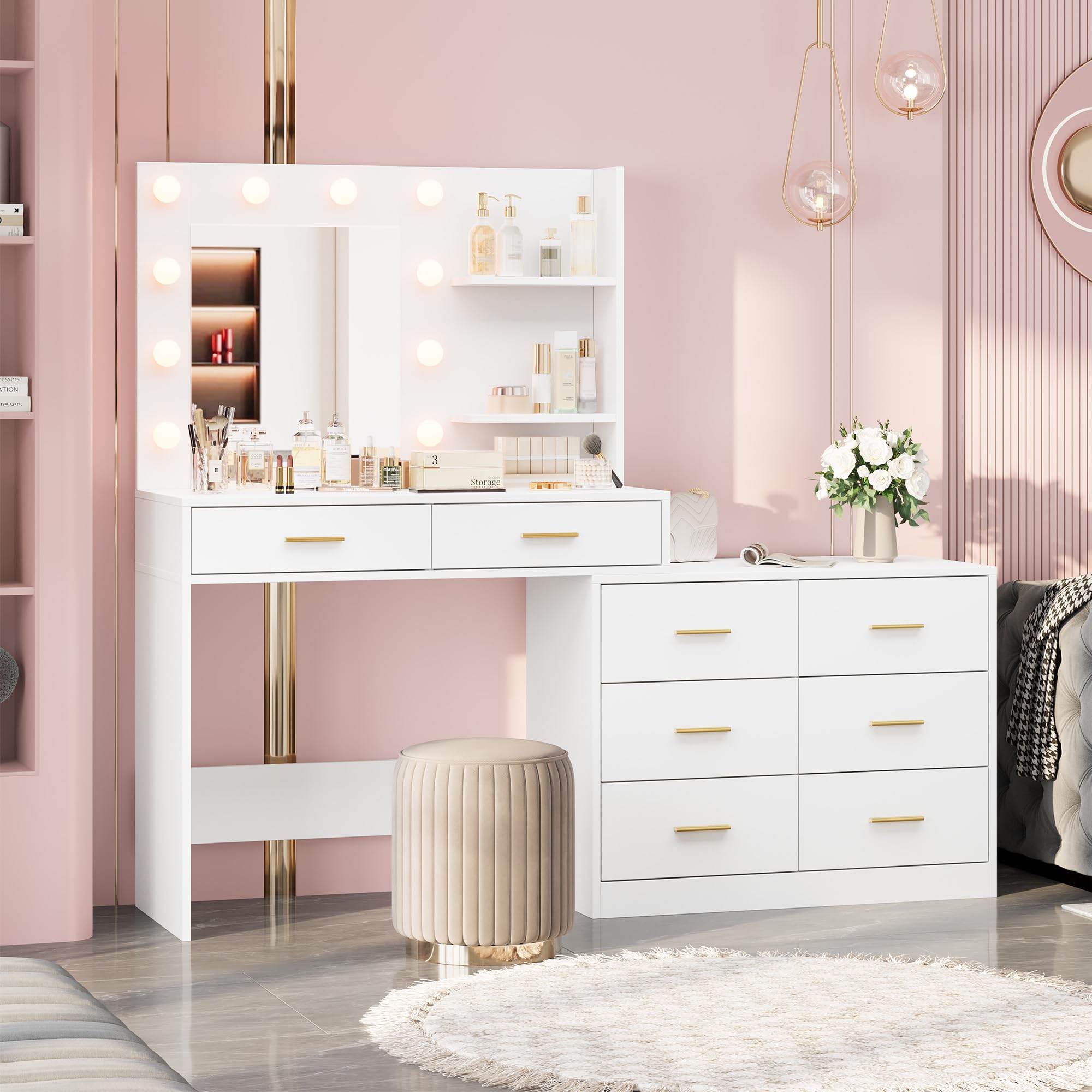 طاولة مكياج بحجم 61 بوصة مع مر - مراجعة Dressing Table Vanity With Lighted Mirror وسعره