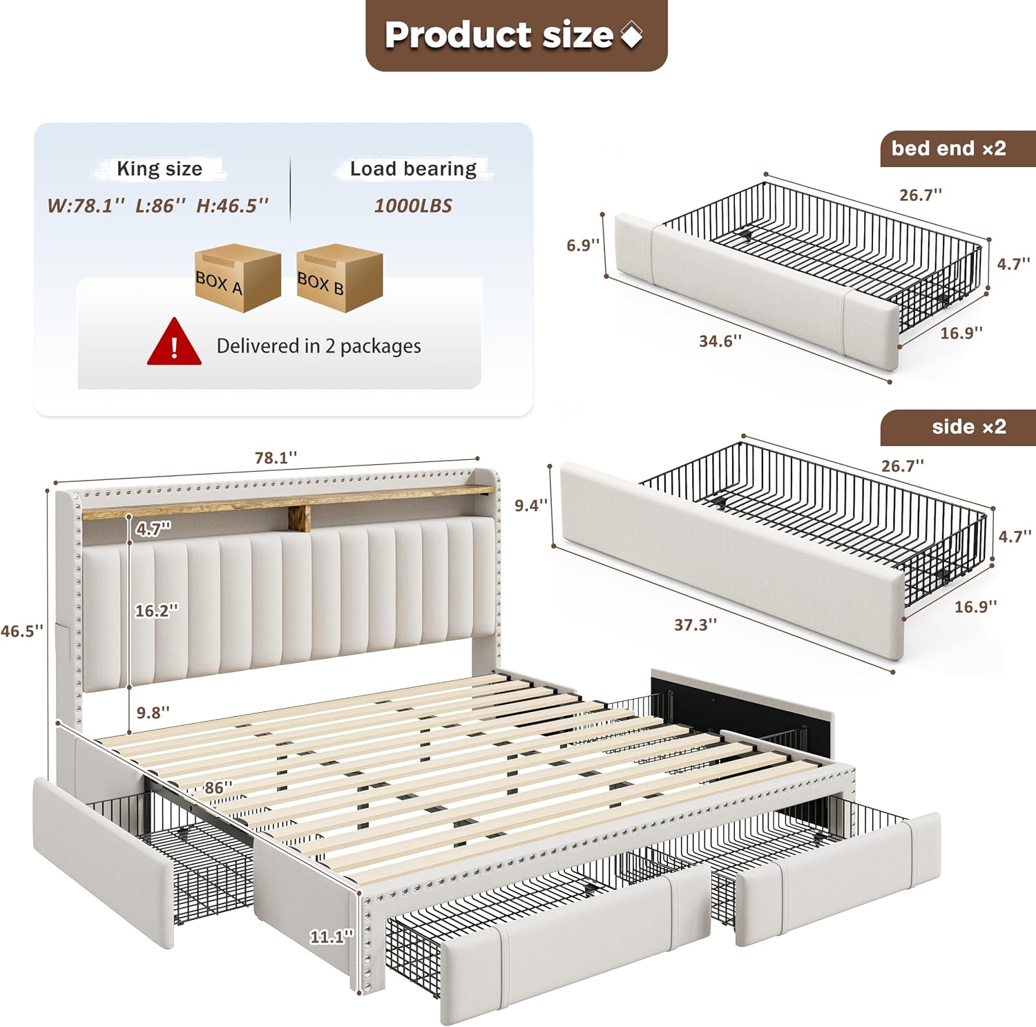 إطار سرير بحجم كينج مع 4 أدراج - مراجعة King Size Bed Frame With Storage Drawers وسعره