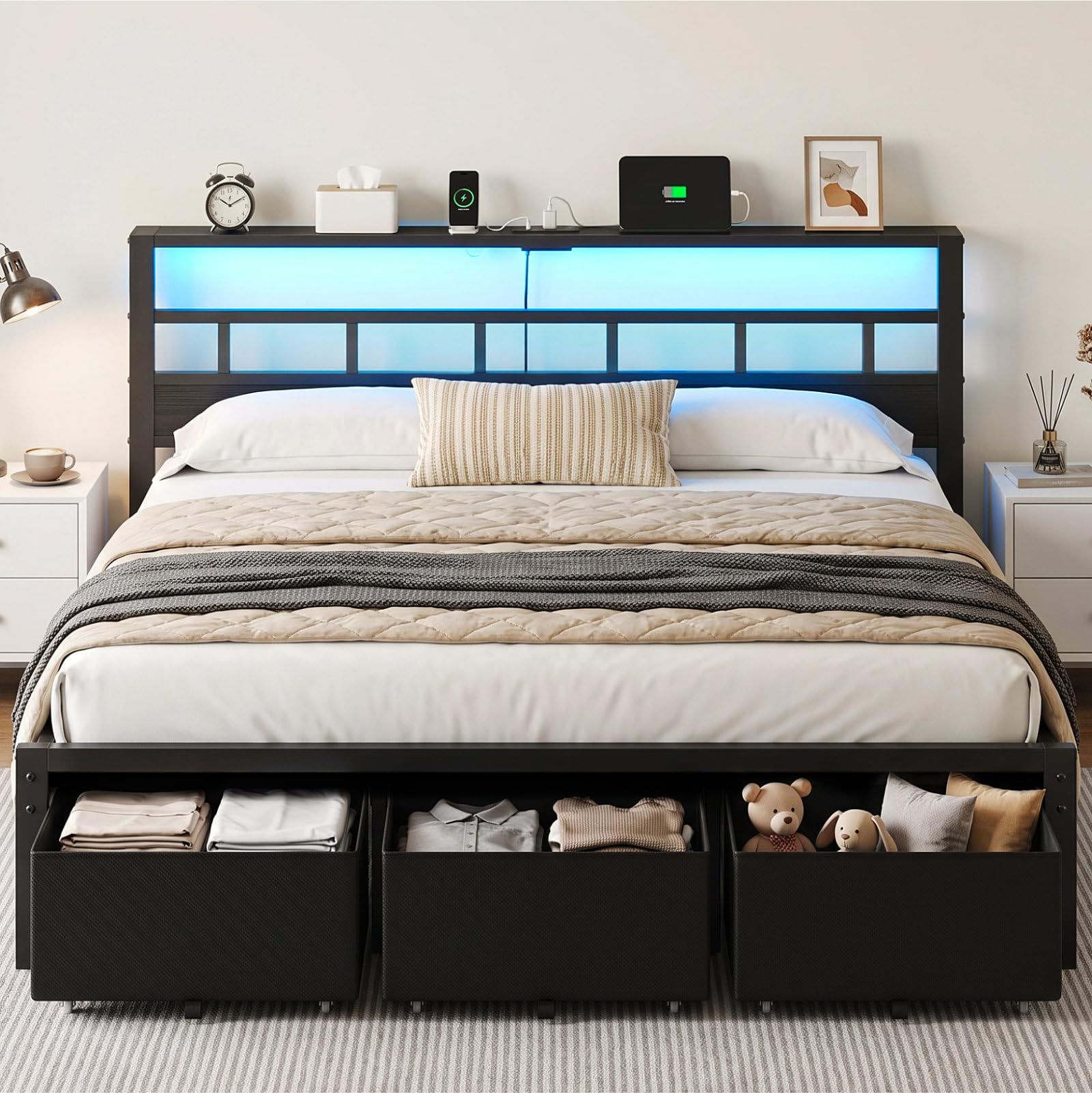 إطار سرير بحجم كينج مع 3 أدراج - مراجعة King Size Bed Frame With Storage Drawers وسعره