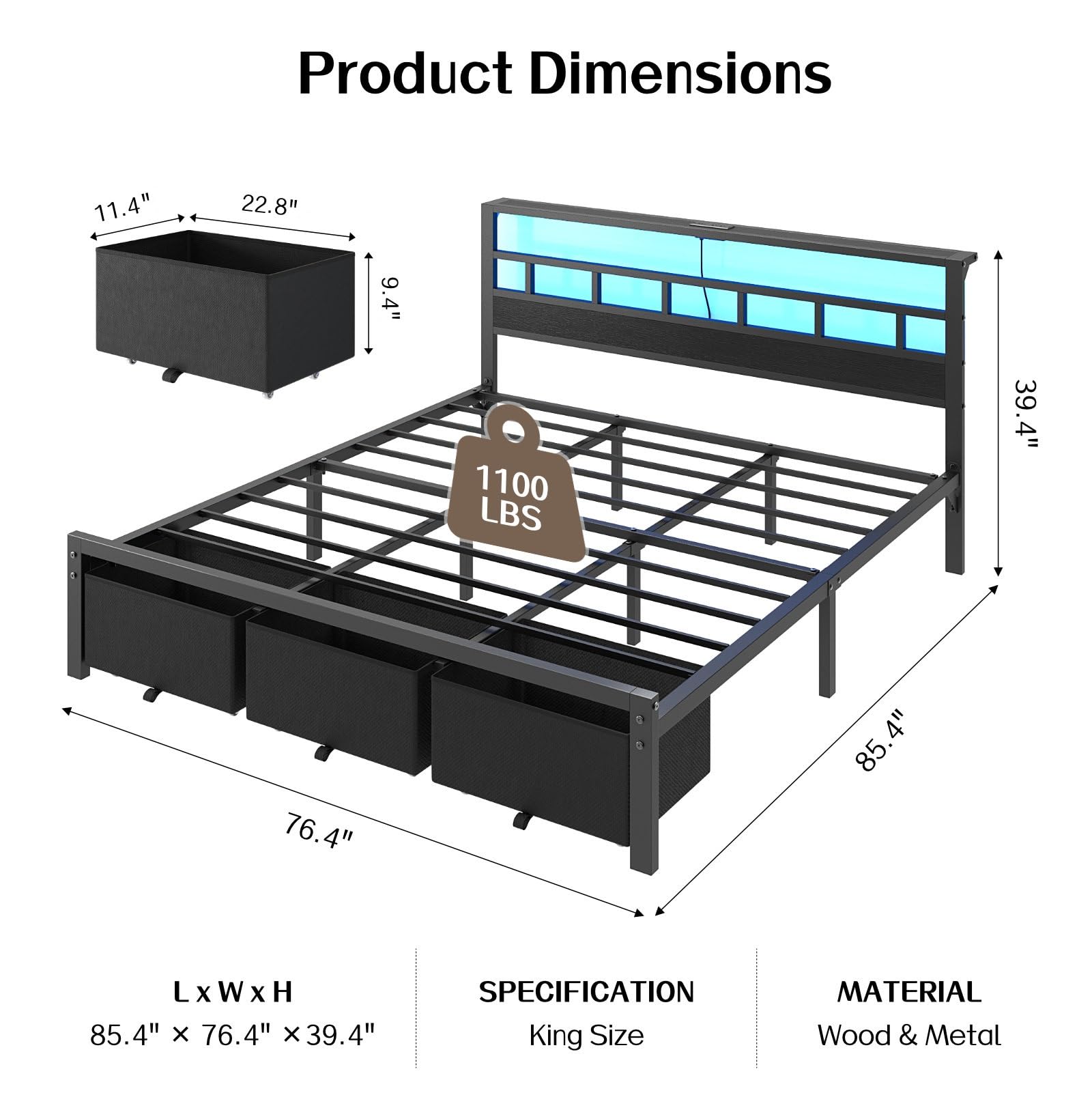 إطار سرير بحجم كينج مع 3 أدراج - مراجعة King Size Bed Frame With Storage Drawers وسعره
