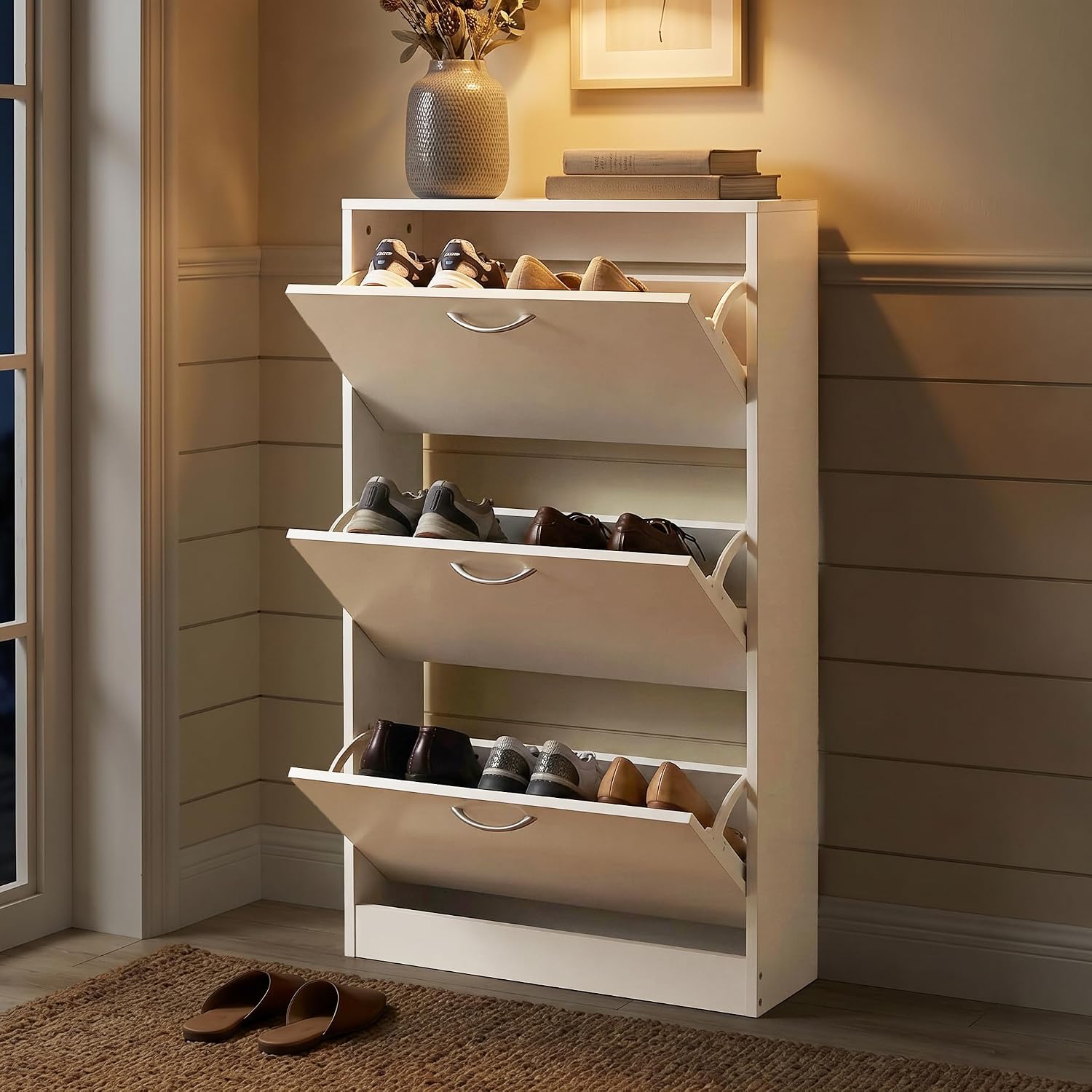 خزانة أحذية ضيقة للمداخل، وحدة - مراجعة Shoe Rack Cabinet Narrow Entryway وسعره