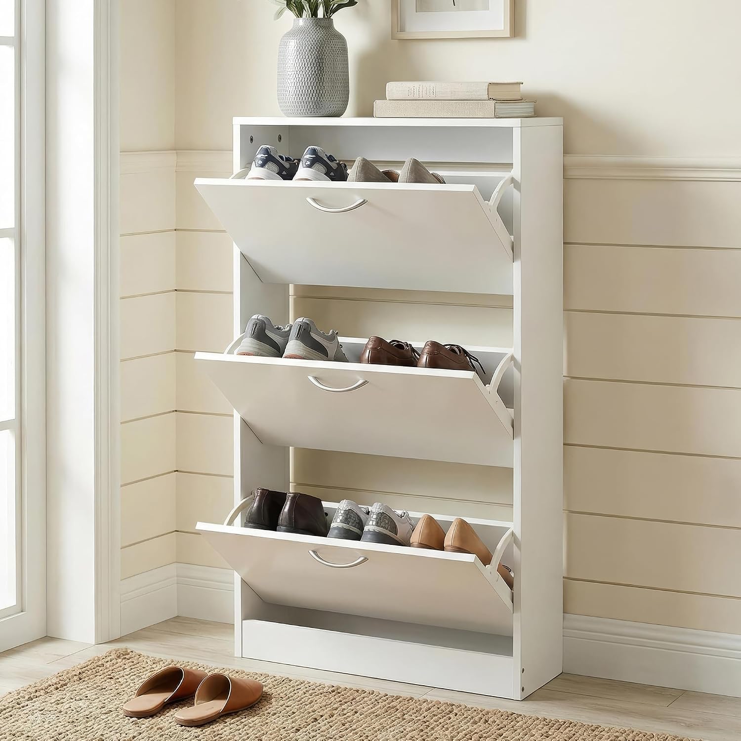 خزانة أحذية ضيقة للمداخل، وحدة - مراجعة Shoe Rack Cabinet Narrow Entryway وسعره