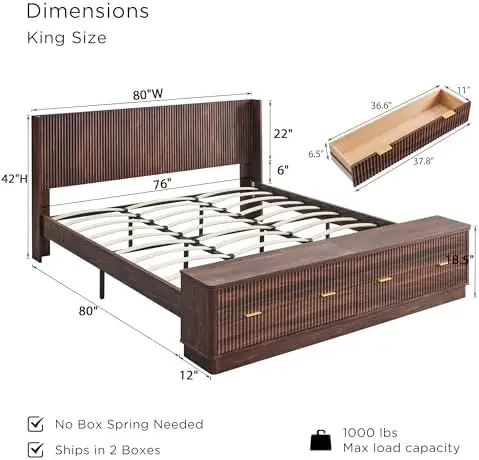 إطار سرير كينج سايز مموج مع لو - مراجعة King Size Bed Frame With Storage Drawers وسعره